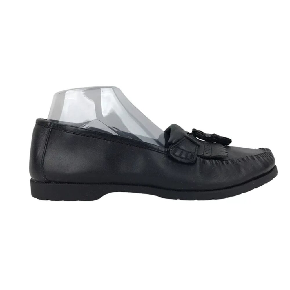Basswood Mens Black Leather Tasseled Round Toe Slip On Loafer Shoes Size US‎ 9 M